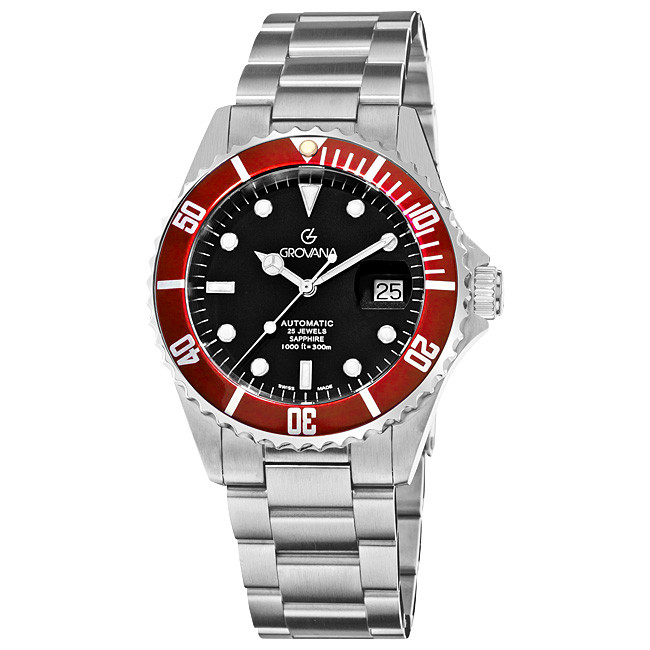 Grovana Men's 'Diver' Black Dial Red Bezel Automatic Watch - Sigmatime