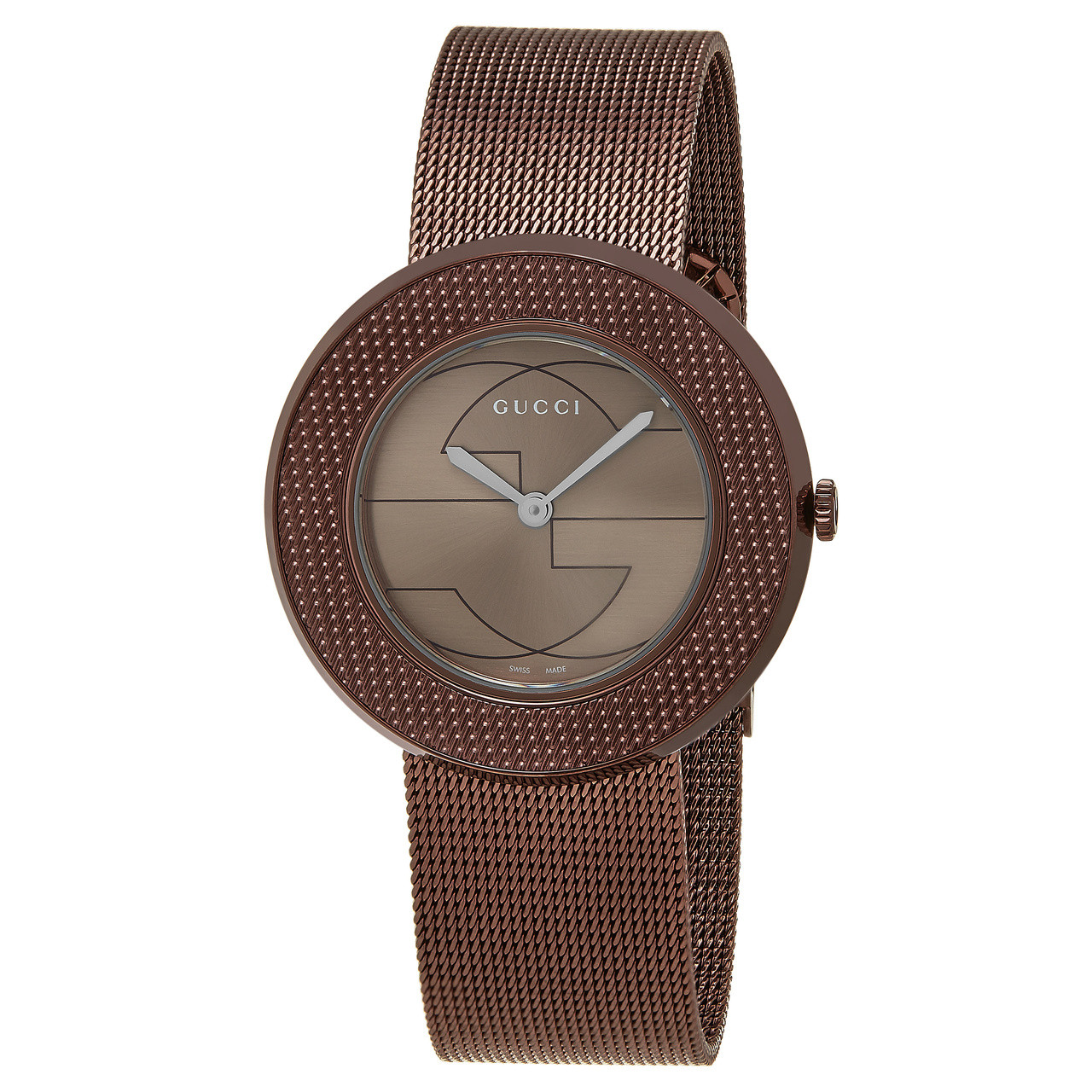 Gucci U-Play Brown Dial PVD Stainless Steel Ladies Watch 