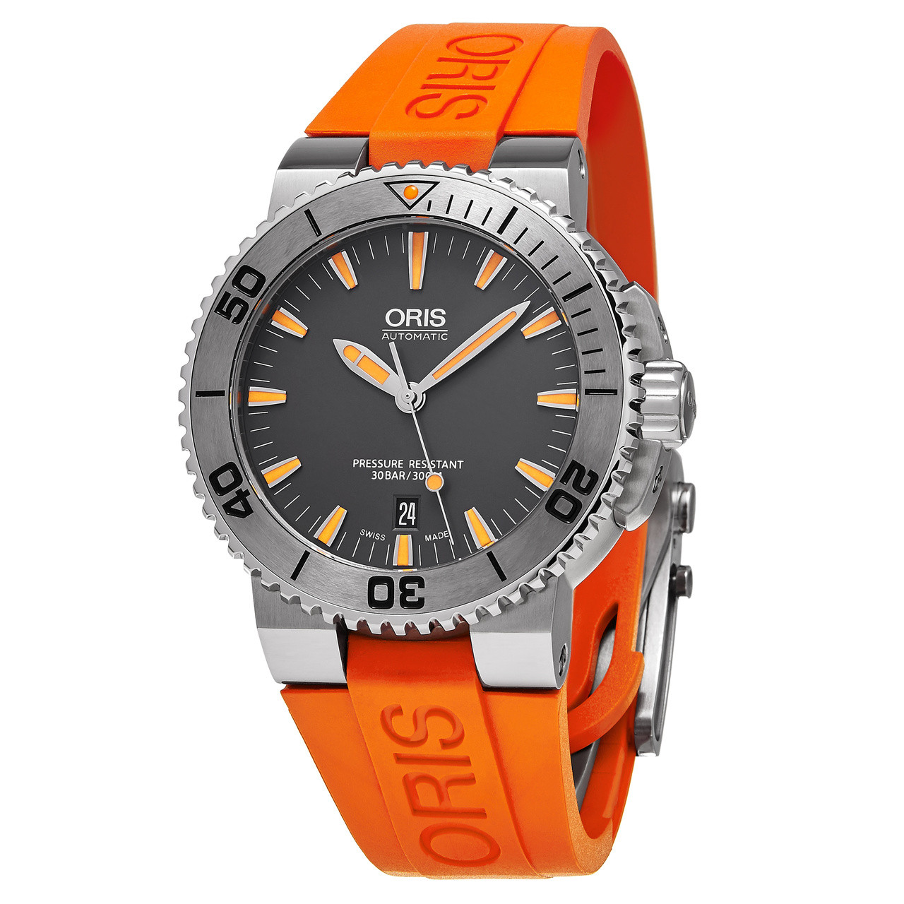 Oris Men s 01 733 7653 4158 07 4 26 32EB Aquis Date Orange Strap Automatic Watch