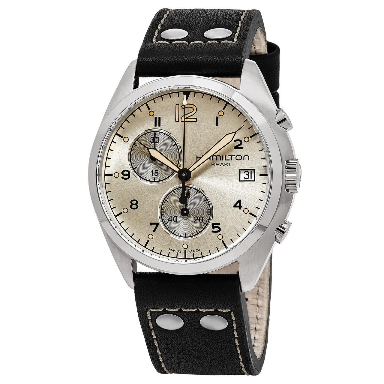 Hamilton Khaki Pilot Pioneer Chronograph Ivory Dial Black Leather