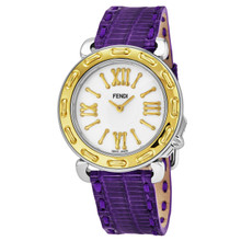 Fendi Women's F8001345H0.TSN3 'Selleria' Mother of Pearl Dial Purple Leather Strap Swiss Quartz Watch