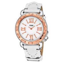 Fendi Women's F8002345H0.PS04 'Selleria' Mother of Pearl Dial White Leather Strap Two Tone Swiss Quartz Watch