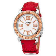 Fendi Women's F8002345H0.SSK7 'Selleria' Mother of Pearl Dial Red Leather Strap Swiss Quartz Watch
