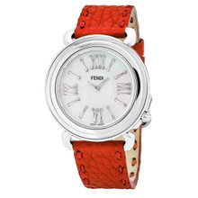Fendi Women's F8010345H0.SNC7 'Selleria' Mother of Pearl Dial Red Leather Strap Swiss Quartz Watch