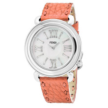Fendi Women's F8010345H0.SND7 'Selleria' Mother of Pearl Dial Coral Leather Strap Swiss Quartz Watch