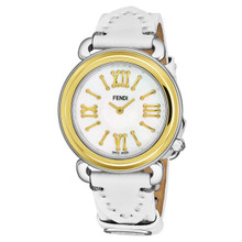 Fendi Women's F8011345H0.PS04 'Selleria' Mother of Pearl Dial White Leather Strap Two Tone Swiss Quartz Watch