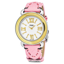 Fendi Women's F8011345H0.SSJ7 'Selleria' Mother of Pearl Dial Pink Leather Strap Swiss Quartz Watch