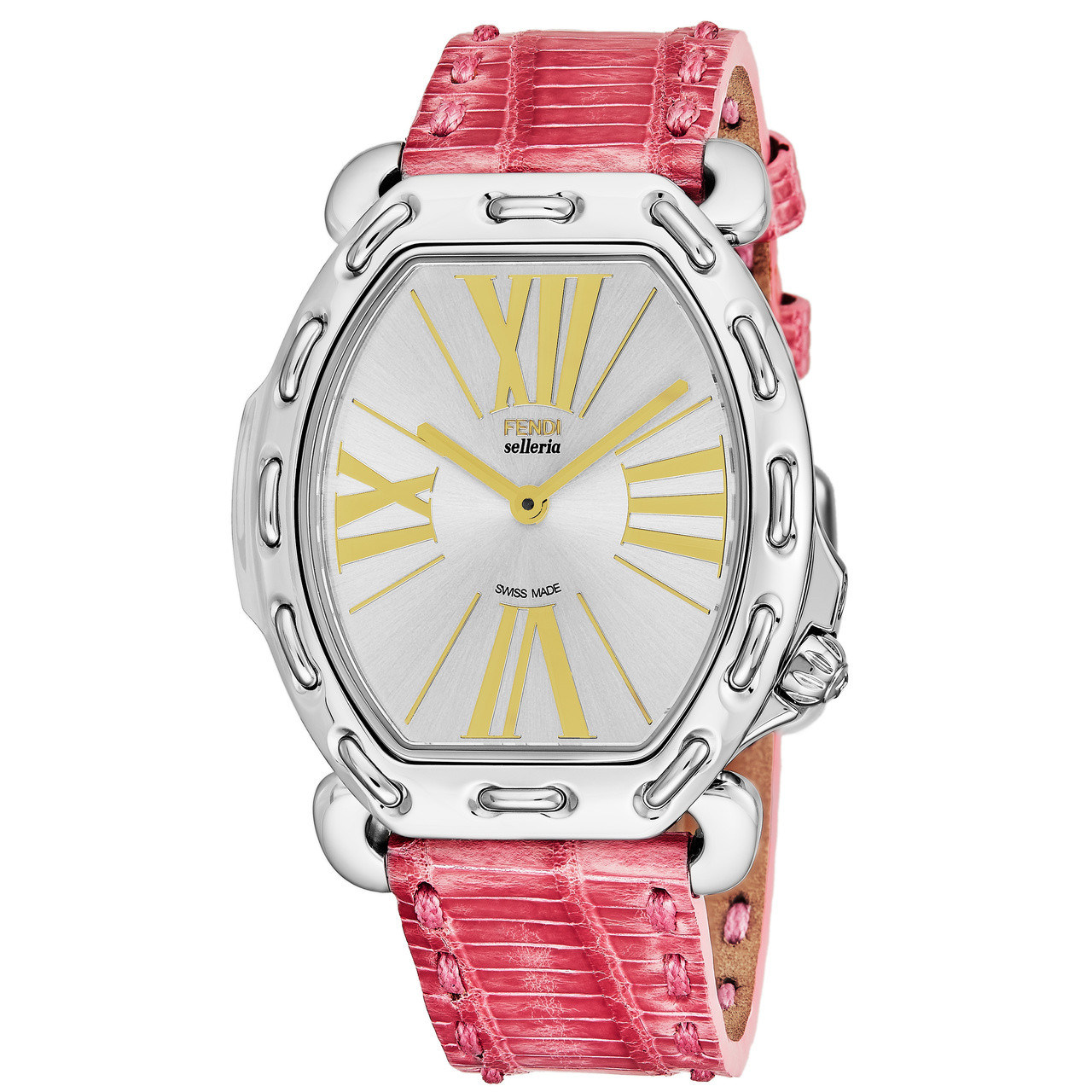Fendi Women's F84236H.TSN1807 'Selleria' Silver Dial Pink Leather Strap  Swiss Quartz Watch - Sigmatime
