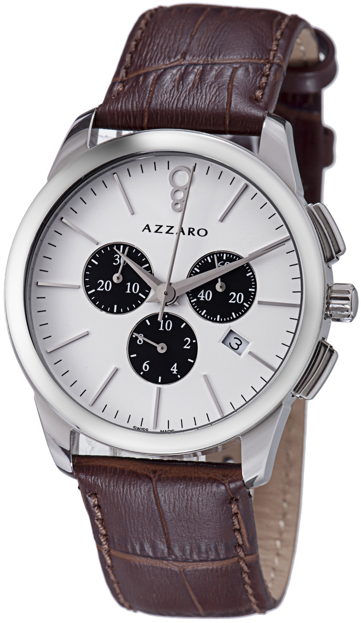 Azzaro Mens Legend White Dial Leather Strap Chronograph Watch AZ2040 ...