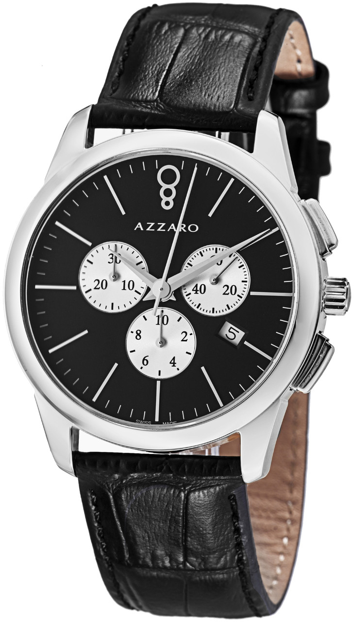 310 AZZARO アザロ　クロノグラフ　スモセコ　デイト　メンズ　腕時計 Azzaro Mens Legend Black Dial Leather Strap Chronograph Watch