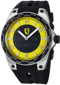 Ferrari Mens World Time Yellow Analog Digital Dial Swiss Made