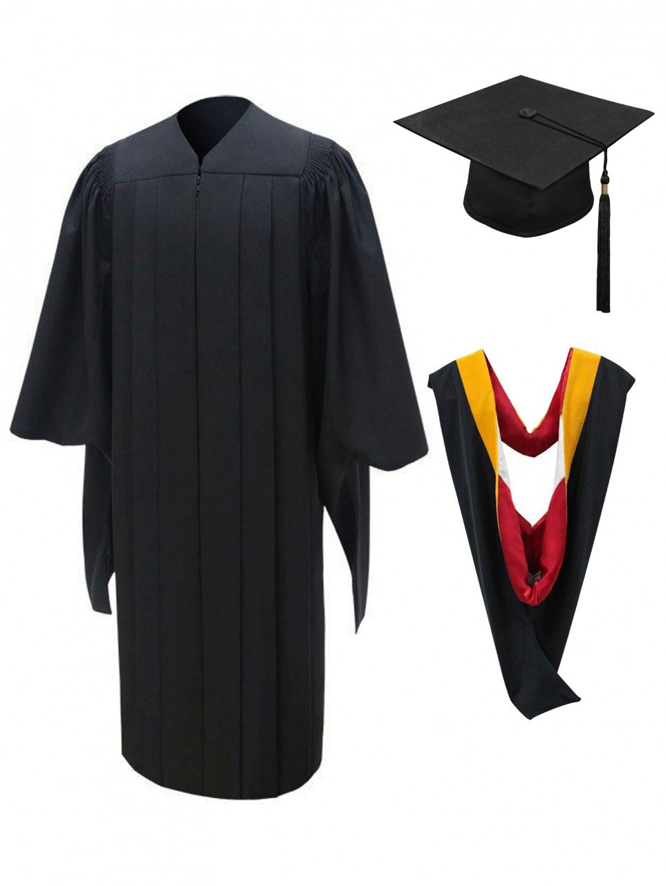 Deluxe fluted Bachelor Graduation Gown Cap Tassel Package - Black