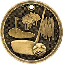 2" Gold 3D Golf Medal