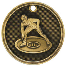 2" Gold 3D Wrestling Medal