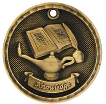 2" Gold 3D Lamp of Knowledge Medal