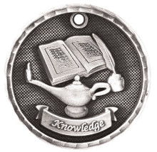 2" Silver 3D Lamp of Knowledge Medal
