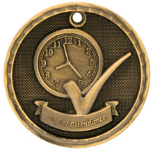 2" Gold 3D Perfect Attendance Medal