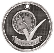 2" Silver 3D Perfect Attendance Medal