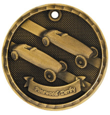 2" Gold 3D Pinewood Derby Medal