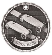 2" Silver 3D Pinewood Derby Medal