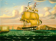 Packet Ship Passing Castle Williams, New York Harbor by Thomas Chambers Framed Print on Canvas