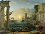 Seaport with the Embarkation of the Queen of Sheba by Claude Lorrain Framed Print on Canvas