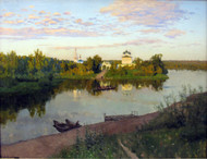The evening bells ringing 1892 by Isaac Levitan Framed Print on Canvas