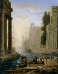 Embarkation of St Paula by Claude Lorrain Framed Print on Canvas