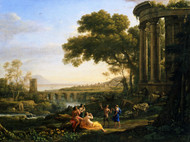 Landscape with Nymph and Satyr Dancing 1641 by Claude Lorrain Framed Print on Canvas