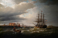 Stormy Arrival Packet-ship Thomas P. Cope arrives on Philadelphia 1860 by Edward Moran Framed Print on Canvas
