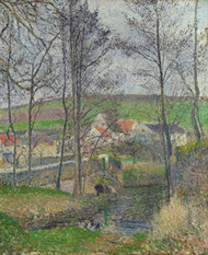 The banks of the Viosne at Osny in grey weather, winter 1883 by Camille Pissarro Framed Print on Canvas