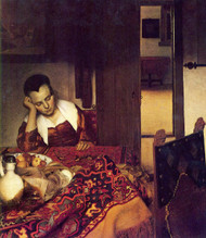 A women asleep by Johannes Vermeer Framed Print on Canvas