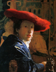 Girl with a red hat by Johannes Vermeer Framed Print on Canvas