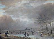 Winter Landscape with Skaters on a Frozen River by Aert van der Neer Framed Print on Canvas
