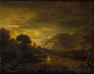 River Scene by Aert van der Neer Framed Print on Canvas