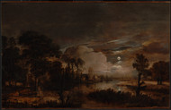 Moonlit Landscape with a View of the New Amstel River and Castle Kostverloren 1647 by Aert van der Neer Framed Print on Canvas