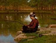 Waiting for a Bite 1886 by John George Brown Framed Print on Canvas