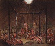 The Cutting Scene, Mandan O-kee-pa Ceremony 1832 by George Catlin Framed Print on Canvas