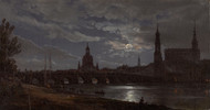 View of Dresden by Moonlight 1838 by Johan Christian Claussen Dahl Framed Print on Canvas