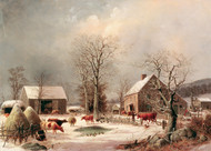 Farmyard in Winter 1858 by George Henry Durrie Framed Print on Canvas