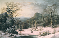 Hunter in Winter Wood 1860 by George Henry Durrie Framed Print on Canvas