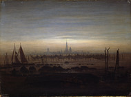 Greifswald in moonlight 1817 by Caspar David Friedric Framed Print on Canvas