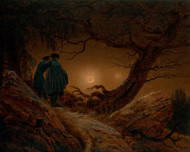 Two men contemplating the Moon 1819 by Caspar David Friedric Framed Print on Canvas