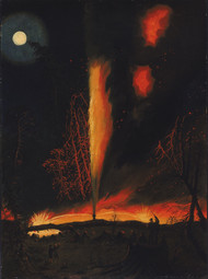 Burning Oil Well at Night, near Rouseville, Pennsylvania 1861 by James Hamilton Framed Print on Canvas