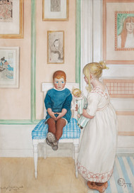 You're afraid of me? 1918 by Carl Larsson Framed Print on Canvas