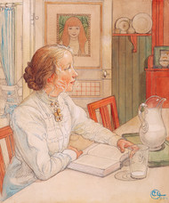 My eldest daughter/Suzanne with milk and beech 1904 by Carl Larsson Framed Print on Canvas