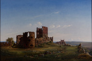 View of the ruined castle of Hammershus 1848 by Ferdinand Richardt Framed Print on Canvas