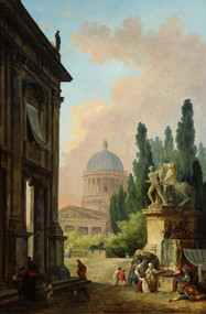 Imaginary View of Rome with the Horse-Tamer of the Monte Cavallo and a Church 1786 by Hubert Robert Framed Print on Canvas