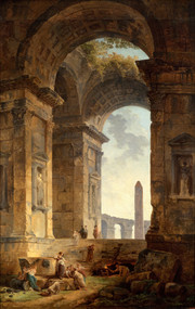 Ruins with an obelisk in the distance 1775 by Hubert Robert Framed Print on Canvas