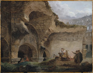 Washer women in the Ruins of the Colosseum 1760s by Hubert Robert Framed Print on Canvas
